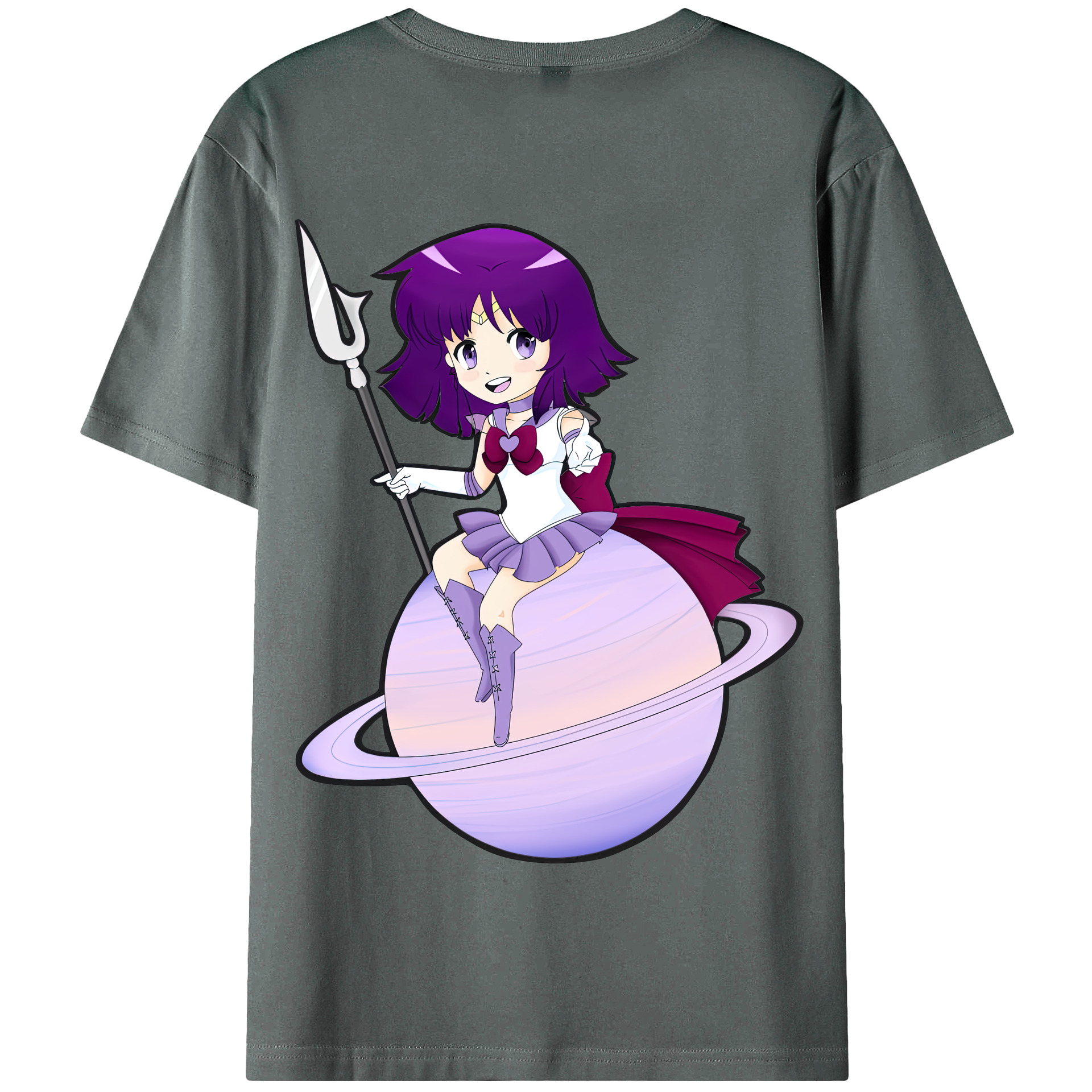 （画像用） 美少女戦士セーラームーン 土萠ほたる Sailor Moon Tomoe Hotaru （セーラーサターン；Sailor Saturn） 綿100％半袖Tシャツ（背面プリント）
